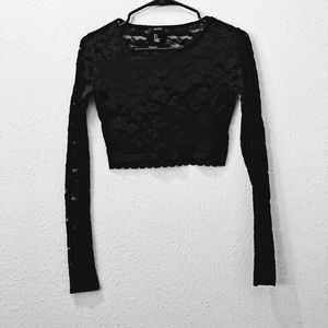 Summer Black Floral Lace Crop Top Size Small